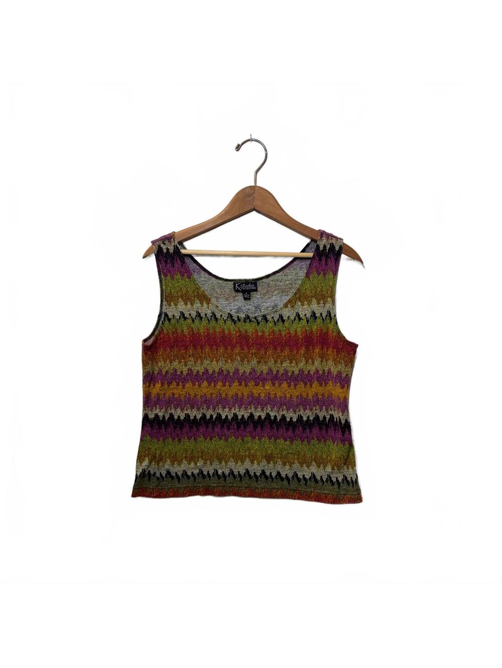 Y2K K Studio Collection Tank Top Womens Size 6 Multicolor Chevron Zigzag Knit